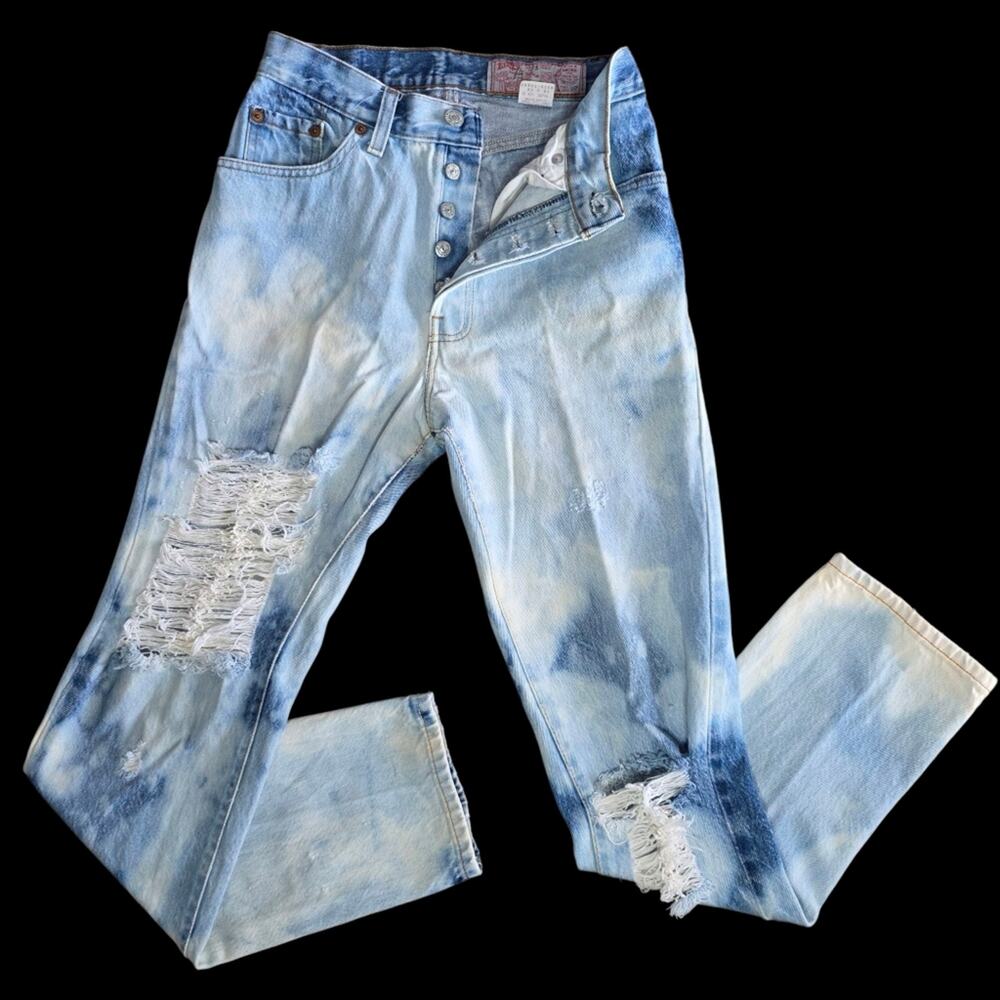 Vintage 1985 Levi’s 501 USA High Rise Acid Wash Distressed Jeans, sz 9 (25x30)
